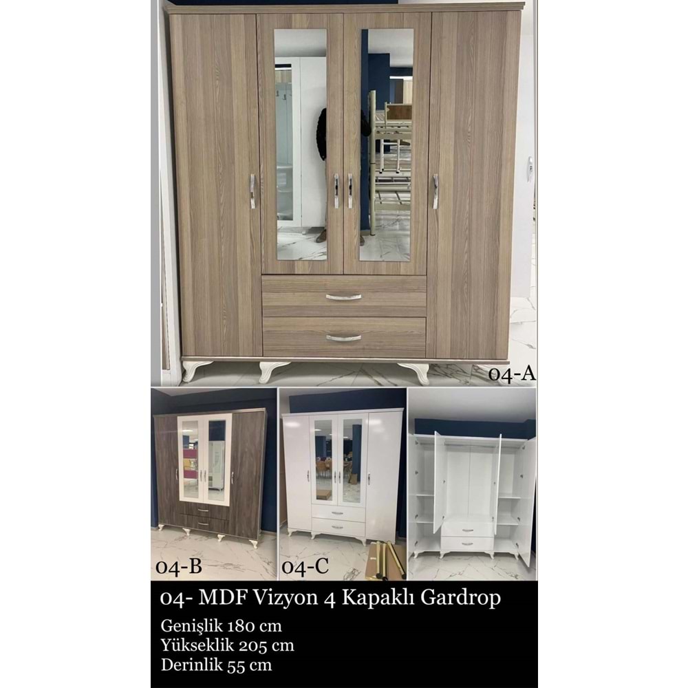 Vizyon 4 Kapaklı MDF Gardırop