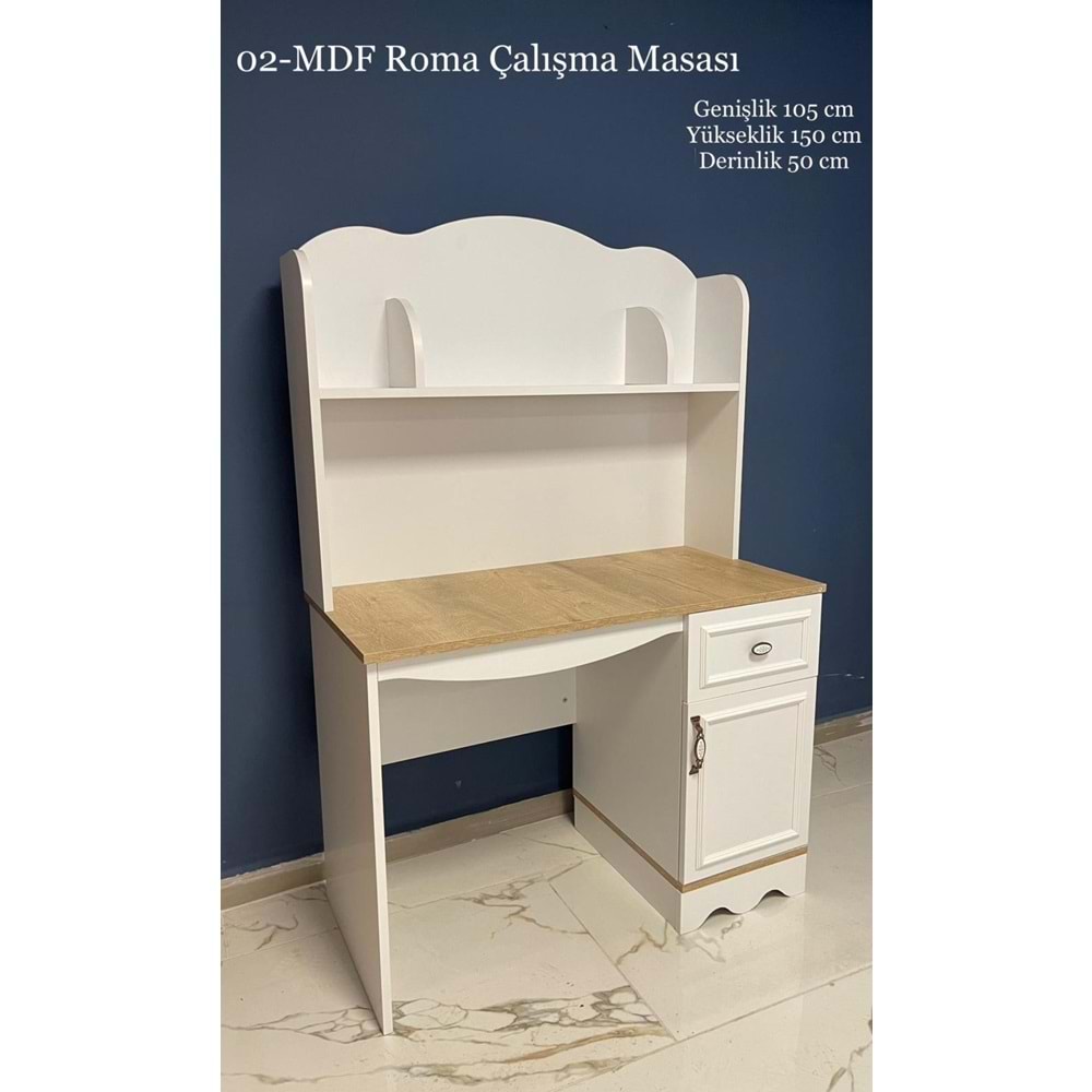 MDF Roma Kitaplıklı Çalışma Masası